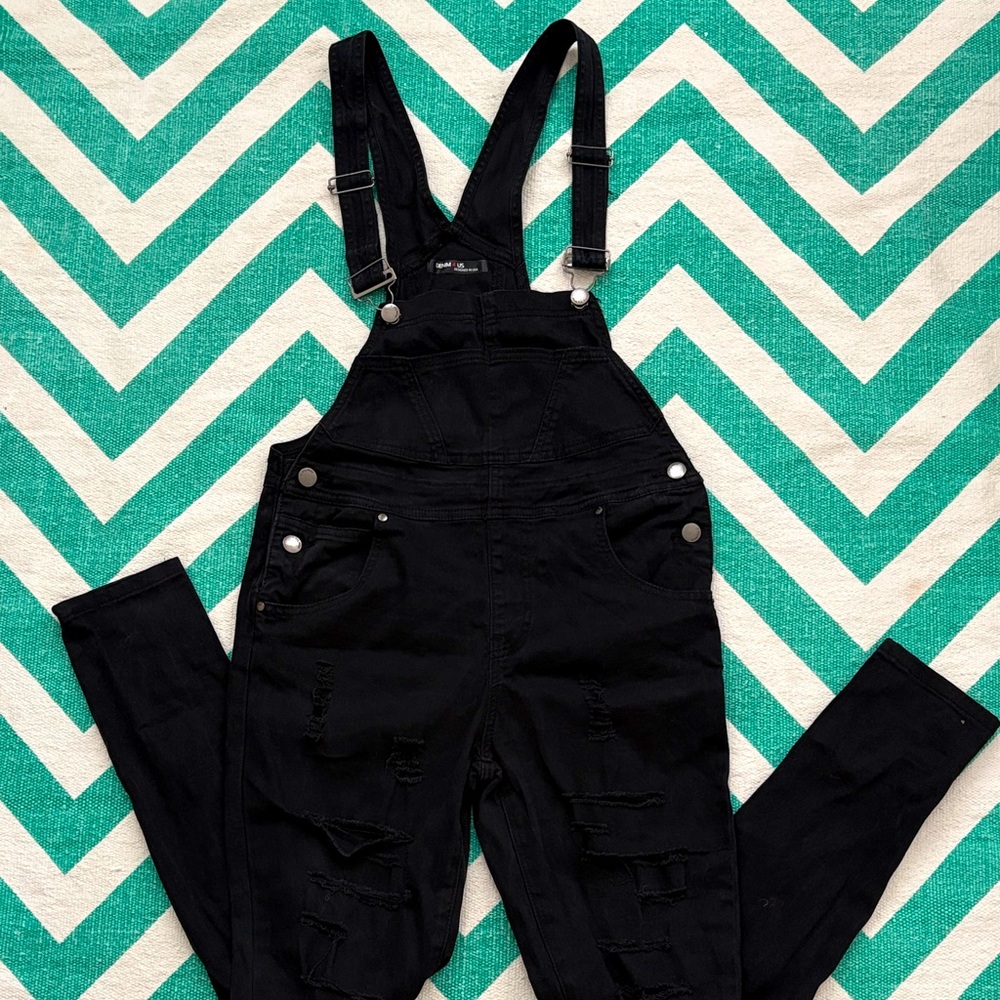 Black Distressed Women's Overalls